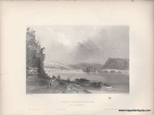 Genuine-Antique-Print-View-of-Northumberland-On-the-Susquehanna--1839-Bartlett-Maps-Of-Antiquity