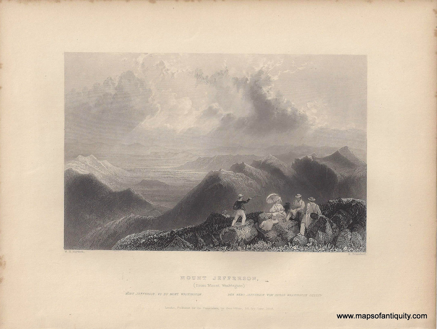 Genuine-Antique-Print-Mount-Jefferson--From-Mount-Washington--1839-Bartlett-Maps-Of-Antiquity