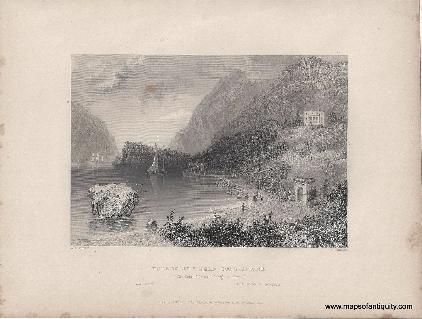Genuine-Antique-Print-Undercliff-Near-Cold-Spring-The-Seat-of-General-George-P-Morris--1839-Bartlett-Maps-Of-Antiquity