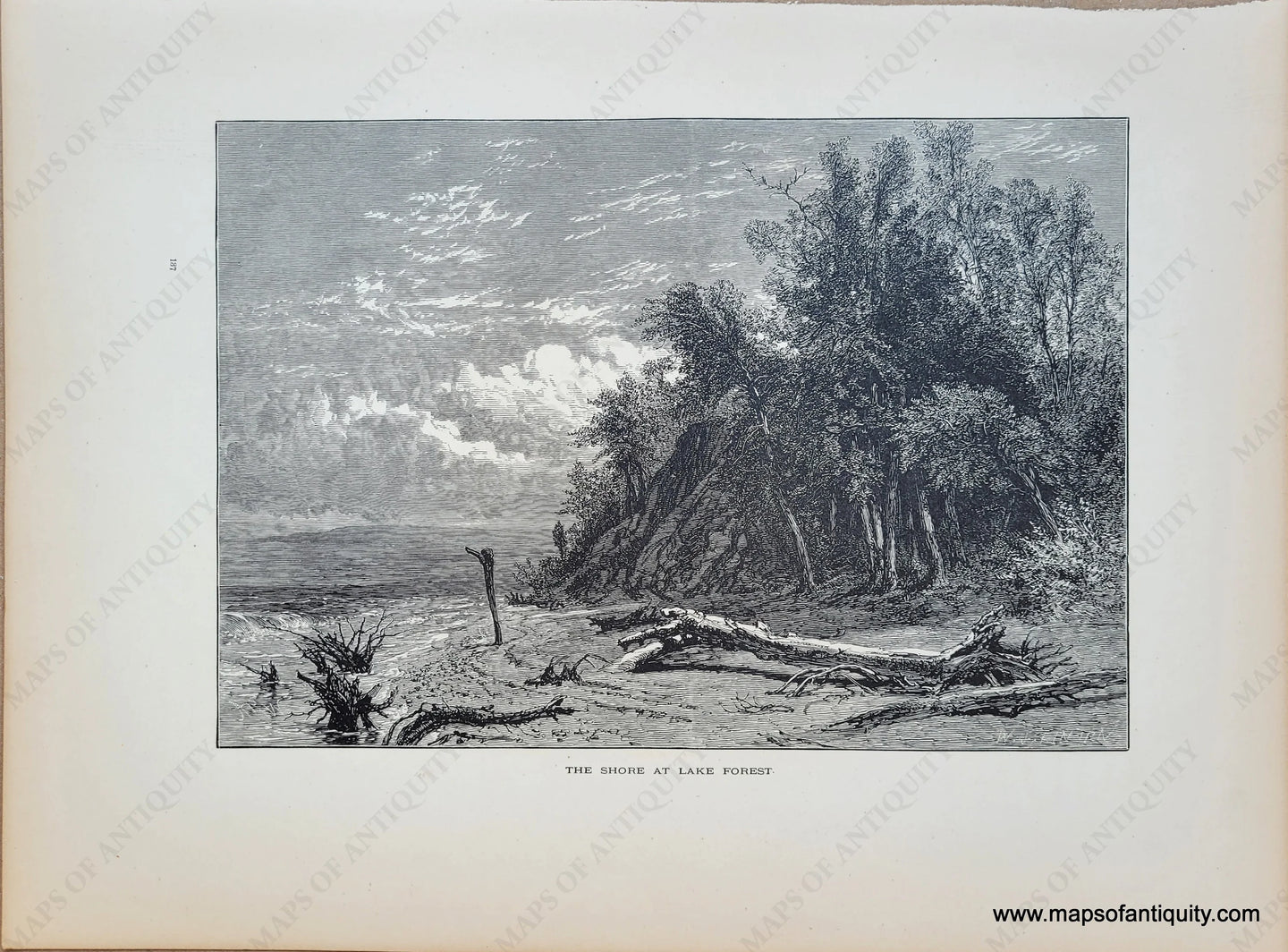 1872 - The Shore At Lake Forest / Michigan Near (Illinois) Antique Print Genuine