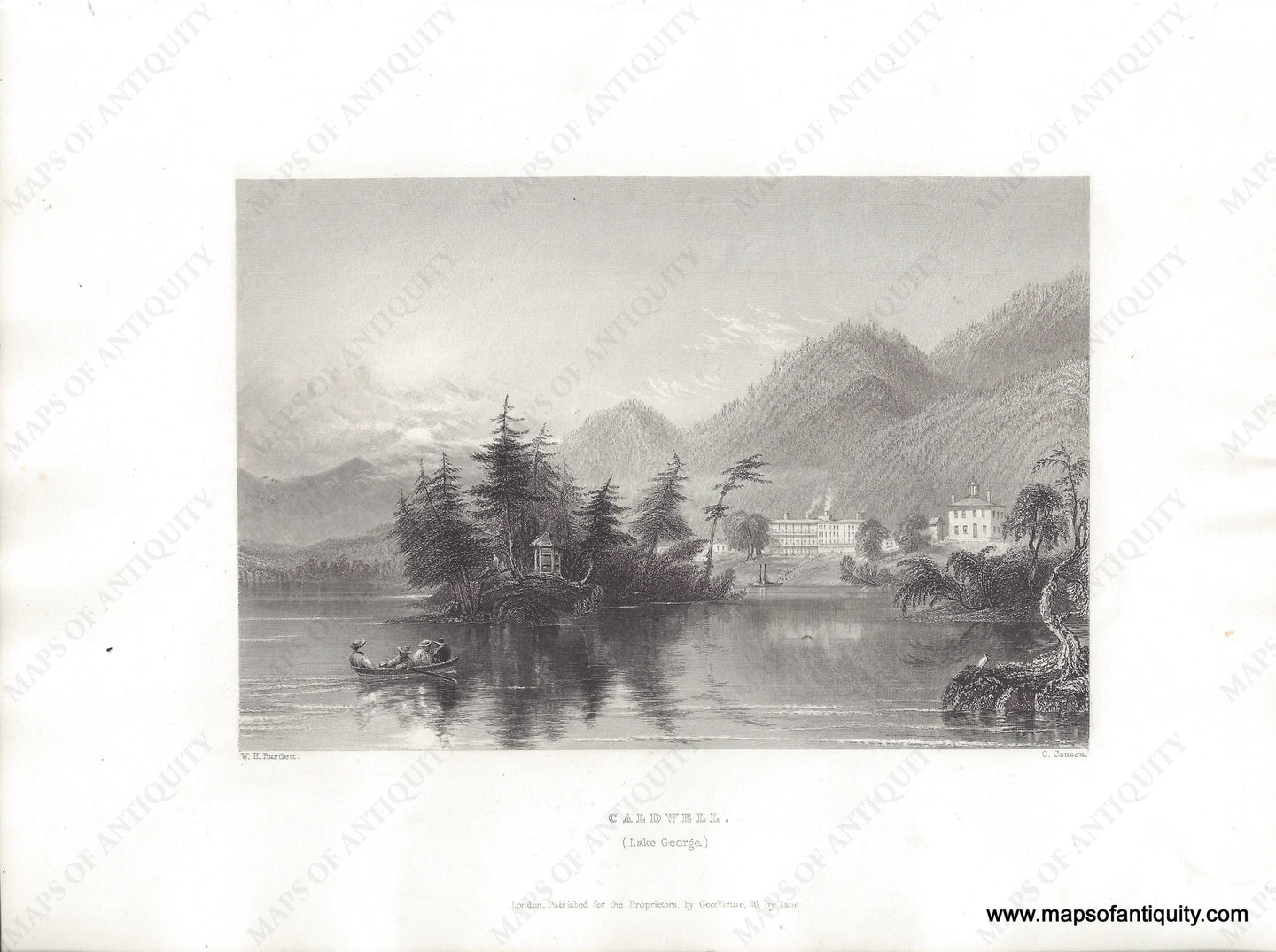 1839 - Caldwell (Lake George) New York Antique Print Genuine