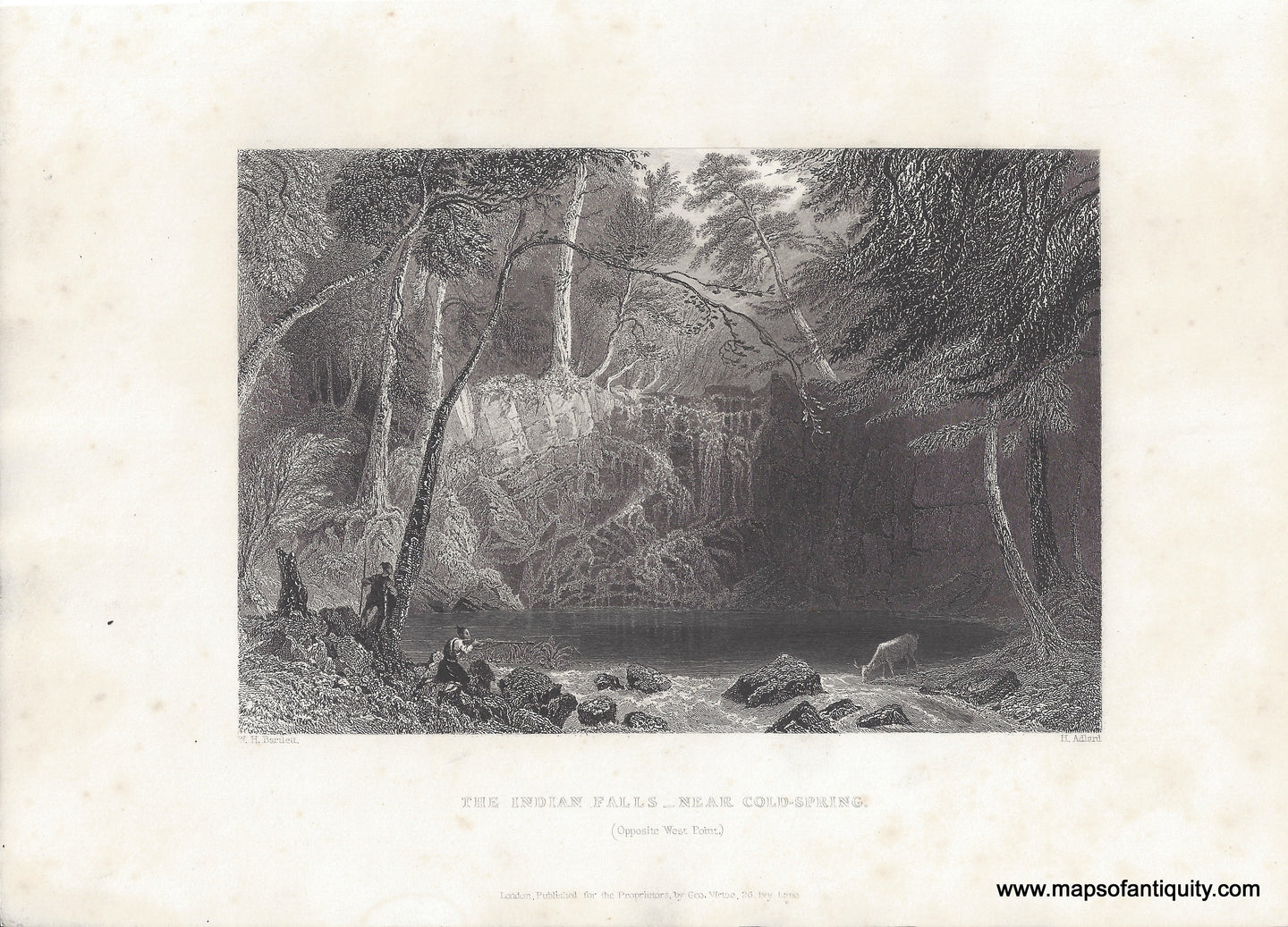 1839 - The Indian Falls - Near Cold-Spring. (Opposite West Point) - Antique Print