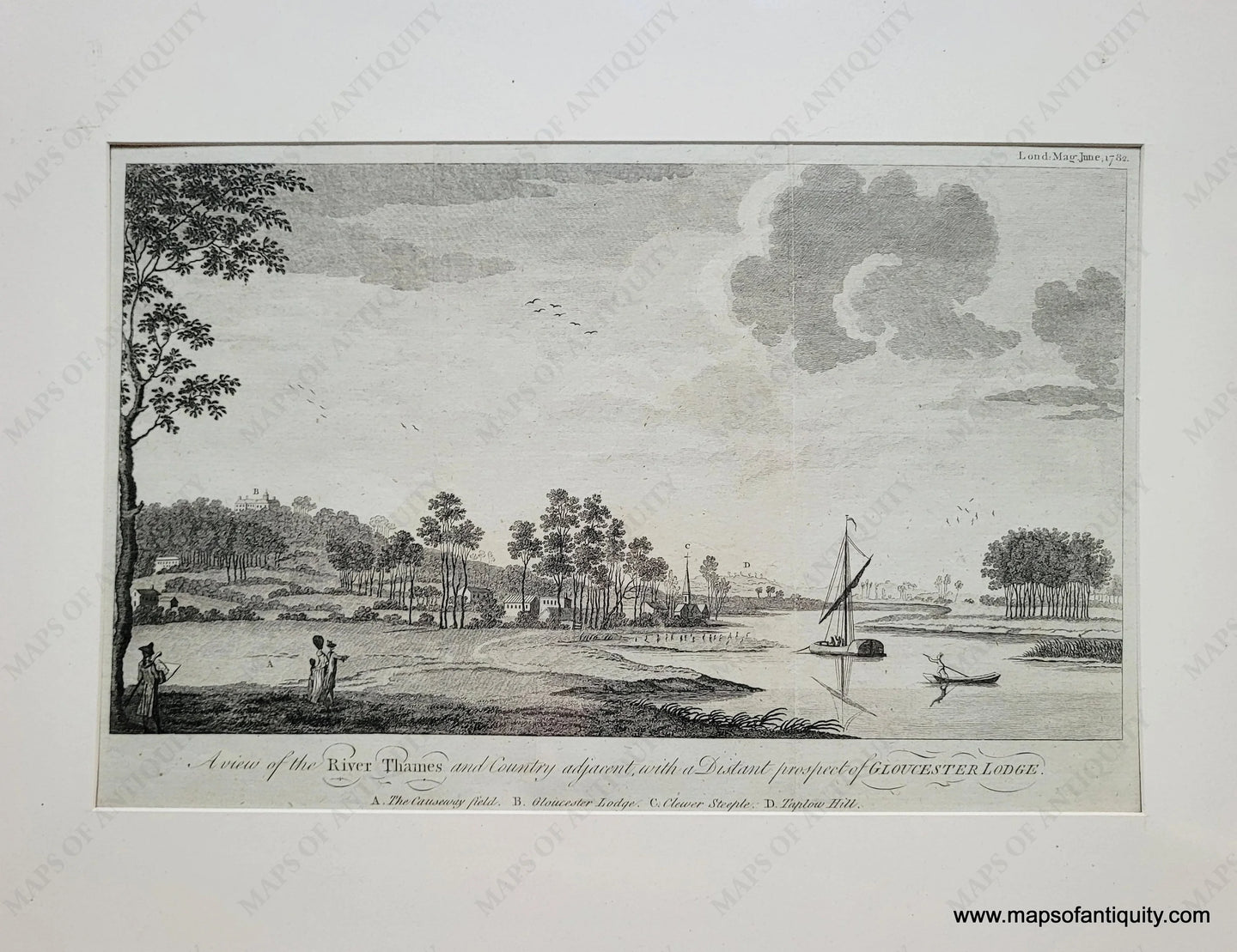 Genuine-Antique-Print-A-view-of-the-River-Thames-and-Country-adjacent-with-a-Distant-prospect-of-Gloucester-Lodge-1782-London-Magazine-Maps-Of-Antiquity