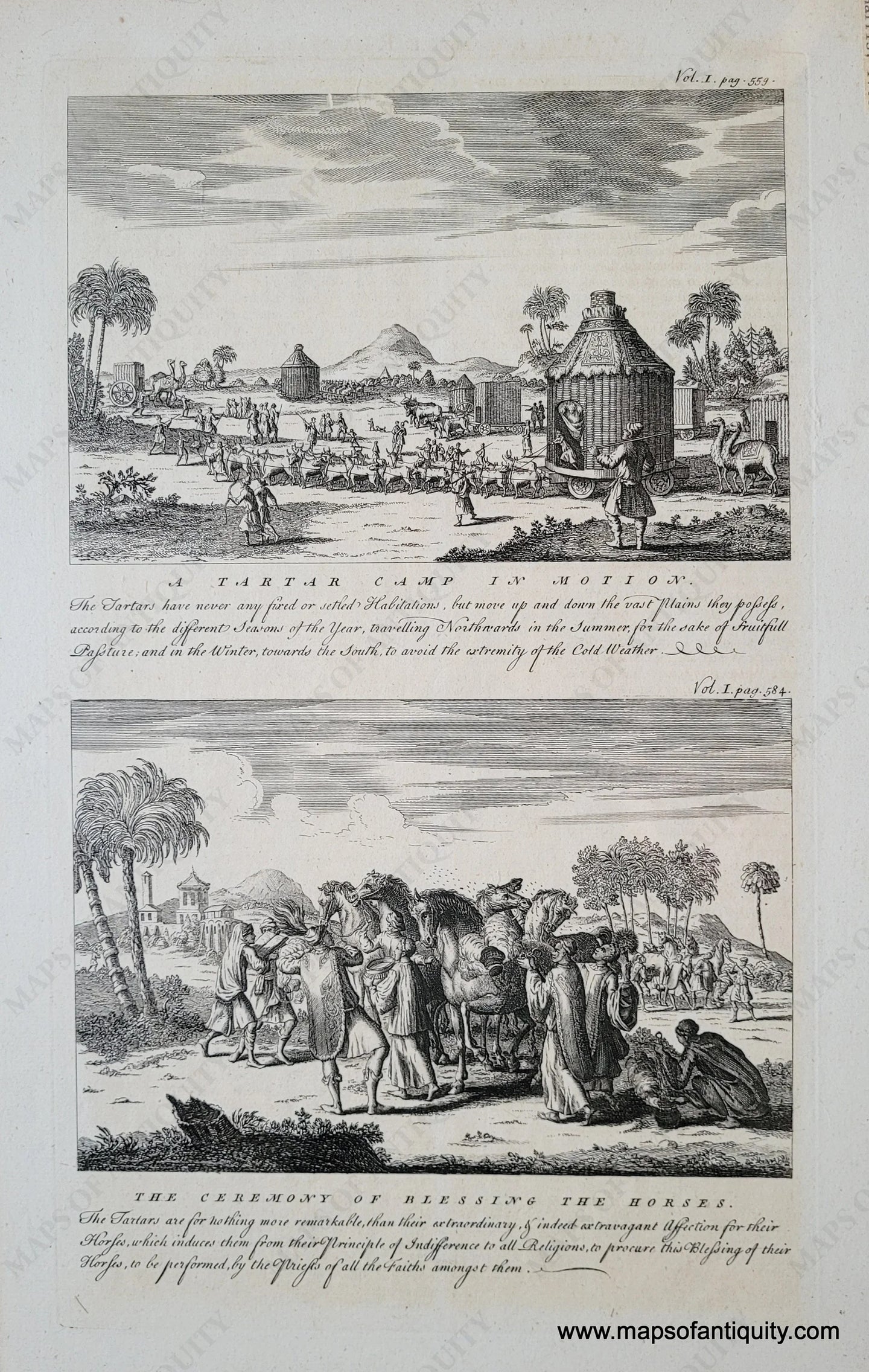 Genuine-Antique-Print-Tartary-Scenes---A-Tartar-Camp-in-Motion-The-Ceremony-of-Blessing-the-Horses-1744-John-Harris-Maps-Of-Antiquity