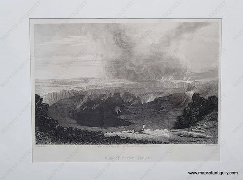 Genuine-Antique-Print-View-of-Crater-Kilauea-Hawaii--1852-Milner-Orr-Maps-Of-Antiquity