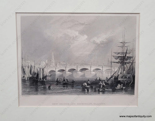 Genuine-Antique-Print-New-Bridge-and-Bromielaw-Glasgow-Scotland--1842-Bartlett-Maps-Of-Antiquity