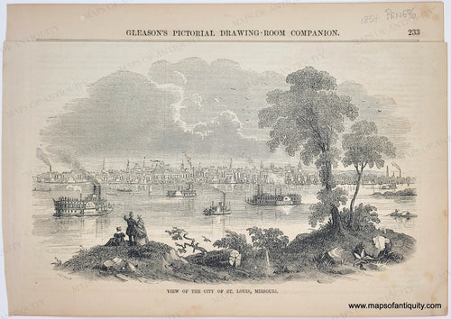 Genuine-Antique-Engraved-Illustration-View-of-the-City-of-St-Louis-Missouri-1854-Gleasons-Pictorial-Drawing-Room-Companion-Maps-Of-Antiquity