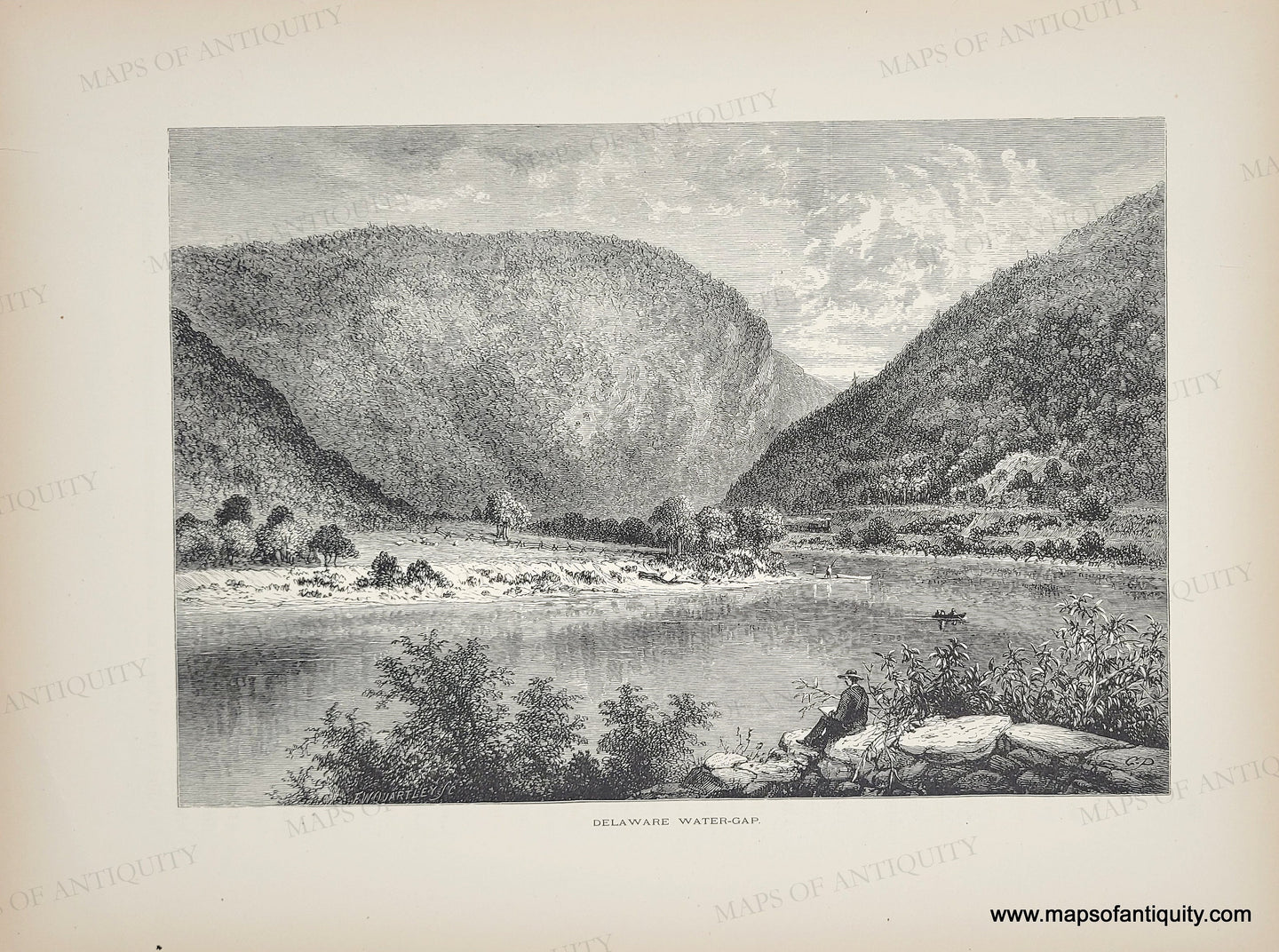 Genuine-Antique-Black-White-Engraved-Illustration-Delaware-Water-Gap-1872-Picturesque-America-Maps-Of-Antiquity