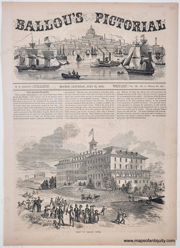 Genuine-Antique-Print-View-of-Nahant-Hotel-1855-Ballous-Pictorial-Maps-Of-Antiquity