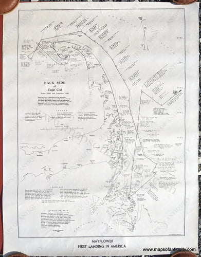 1930/1970 - Back Side of Cape Cod, Today-1930 and Yesterday-1620, Mayflower First Landing in America - Antique Map