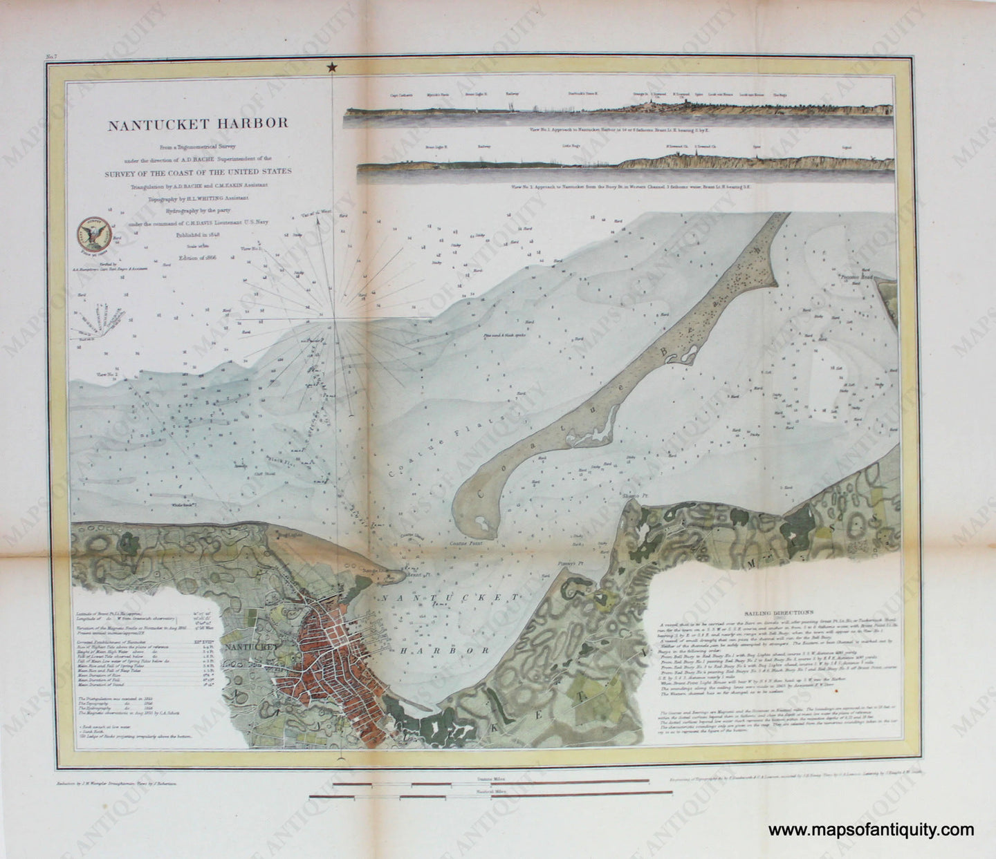 Maps-Antiquity-Reprodcution-Reproduced-Map-Antique-Nantucket-Harbor-Nautical-Chart-Cape-Cod-Islands-Hand-Colored-Coloring