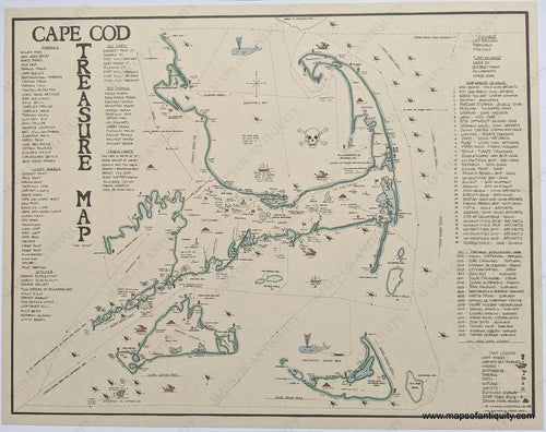 Hand-Colored-Unframed-Modern-Print-Cape-Cod-Treasure-Map-Cape-Cod-Ghost-&-Treasure-Maps-Cape-Cod-and-Islands-Recent-Made-by-a-Cape-Cod-Resident-Maps-Of-Antiquity