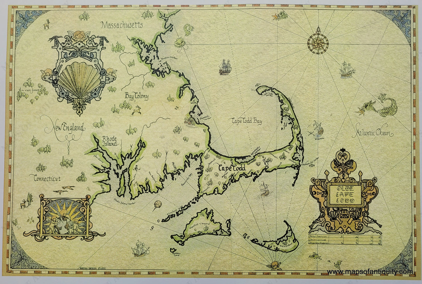 Olde Cape Codd - Massachusetts Coast In The 16Th Century Style Reproduction (Small) Map