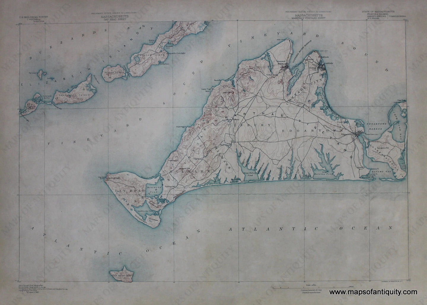 Reproduction-Map-Massachusetts-Martha's-Vineyard-&-Gay-Head-Sheet