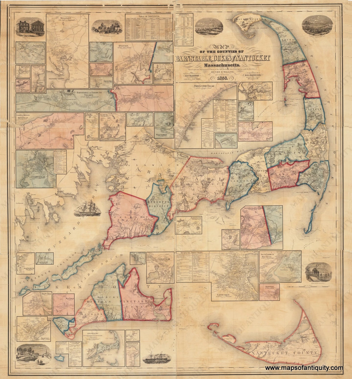 Map-of-the-Counties-of-Barnstable-Dukes-and-Nantucket-Massachusetts-Henry-F.-Walling-1858-Wall-Map-tax-map-property-owners-Cape-Cod-Martha's-Vineyard-Nantucket-Islands-1850s-1800s-19th-century-Maps-of-Antiquity