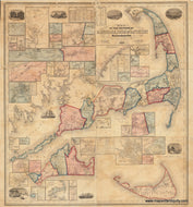 Map-of-the-Counties-of-Barnstable-Dukes-and-Nantucket-Massachusetts-Henry-F.-Walling-1858-Wall-Map-tax-map-property-owners-Cape-Cod-Martha's-Vineyard-Nantucket-Islands-1850s-1800s-19th-century-Maps-of-Antiquity