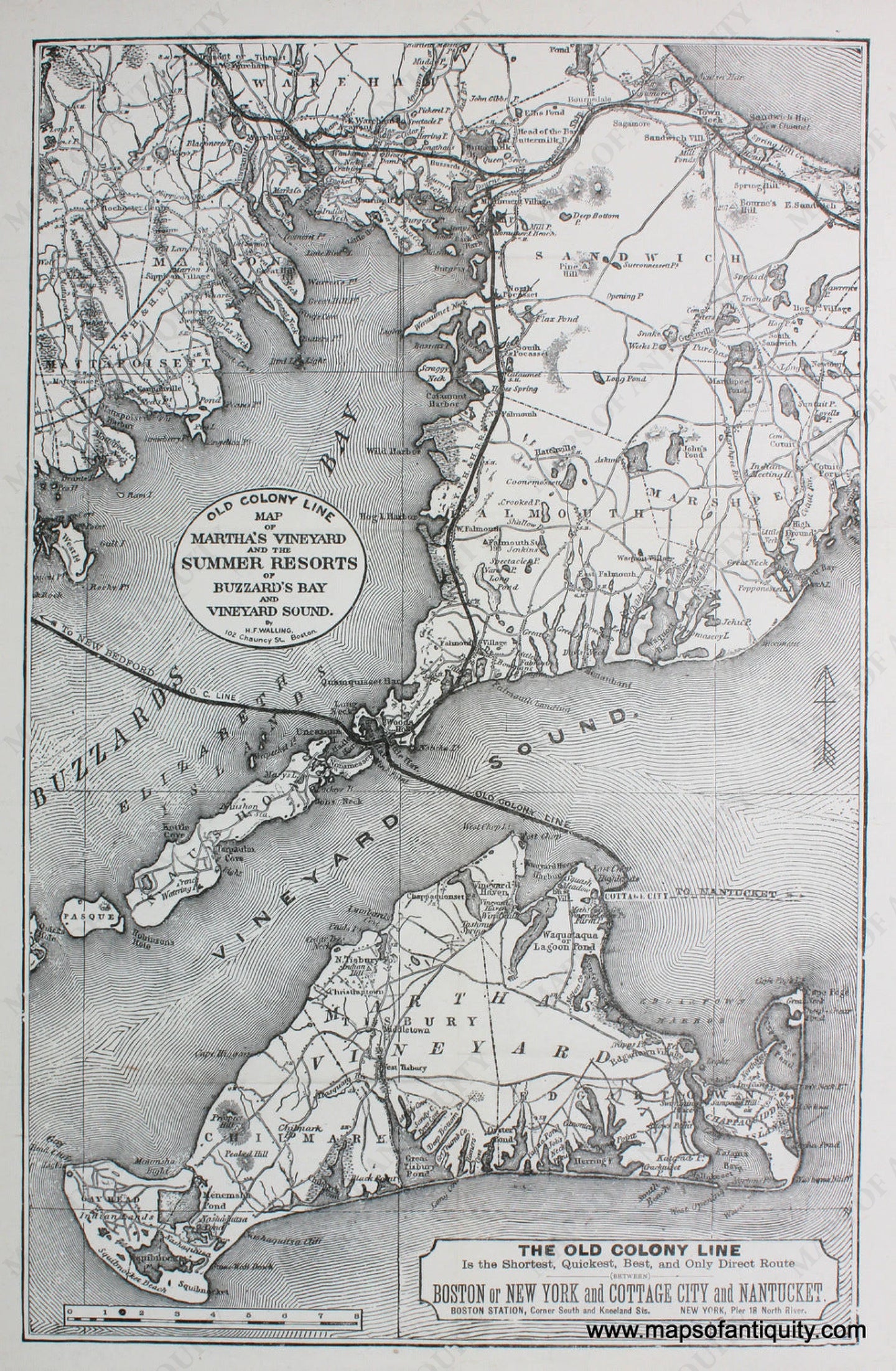 Maps-Antiquity-Reproduction-Reproduced-Map-Antique-Martha's-Vineyard-Old-Colony-Line-Cape-Cod-Islands