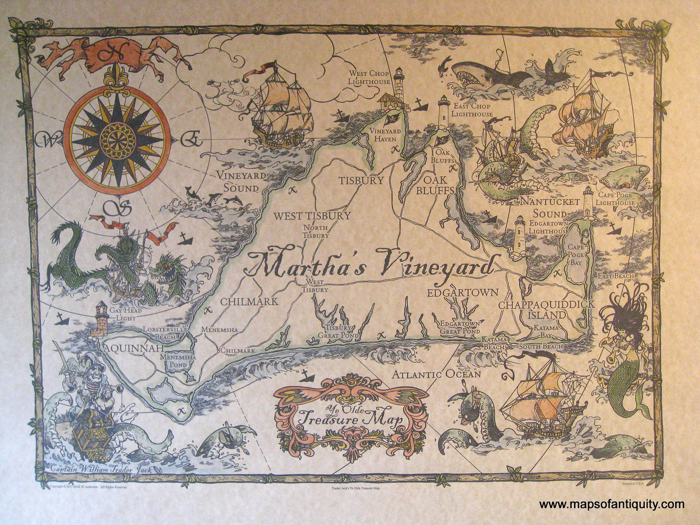 Current-Martha's-Vineyard-Trader-Jack's-Ye-Olde-Treasure-Map---Reproduction-Martha's-Vineyard-Reproductions--Reproduction-Current-Maps-Of-Antiquity