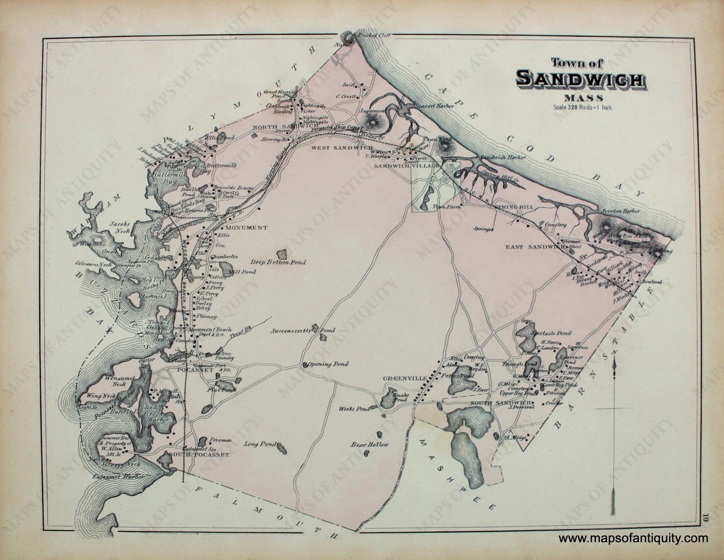 Reproduction-Map-Town-of-Sandwich-Mass.-p.-19-Town-and-Village-Maps-Atlas-of-Barnstable-County-Walker-1880.-