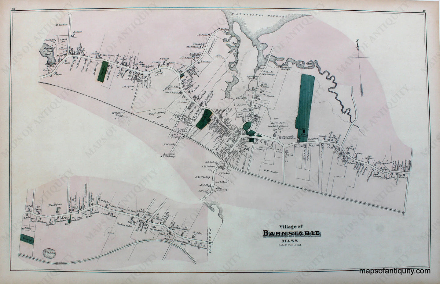 Reproduction-Map-Village-of-Barnstable-pp.-36-37-Town-and-Village-Maps-Atlas-of-Barnstable-County-Walker-1880.