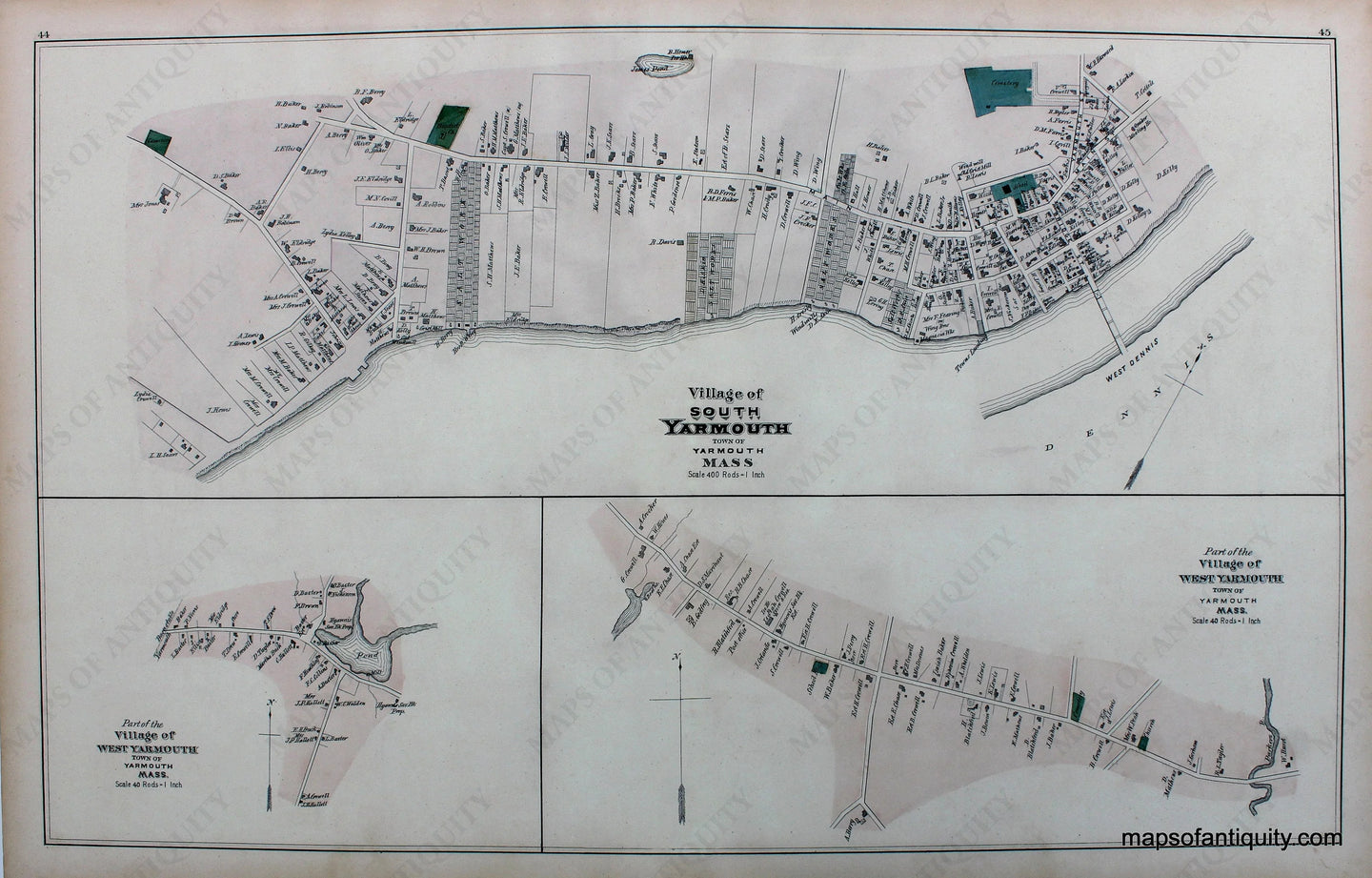 Reproduction-Village-of-South-Yarmouth-West-Yarmouth-pp.-44-45-Town-and-Village-Maps-Atlas-of-Barnstable-County-Walker-1880.---Reproduction---Reproductions-Cape-Cod-and-Islands-Reproduction--Maps-Of-Antiquity