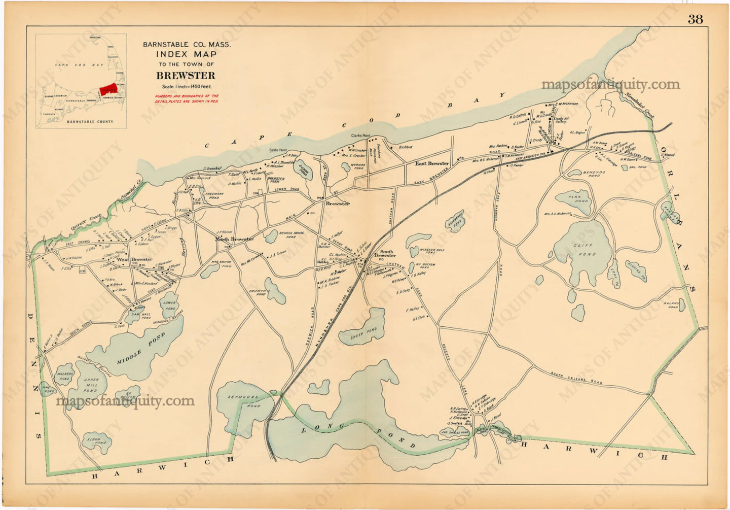 Reproduction-Index-Map-of-the-Town-of-Brewster-p.-38.---Town-and-Village-Maps-Atlas-of-Barnstable-County-Walker-1906.----Reproduction---Reproductions-Cape-Cod-and-Islands-Reproduction--Maps-Of-Antiquity