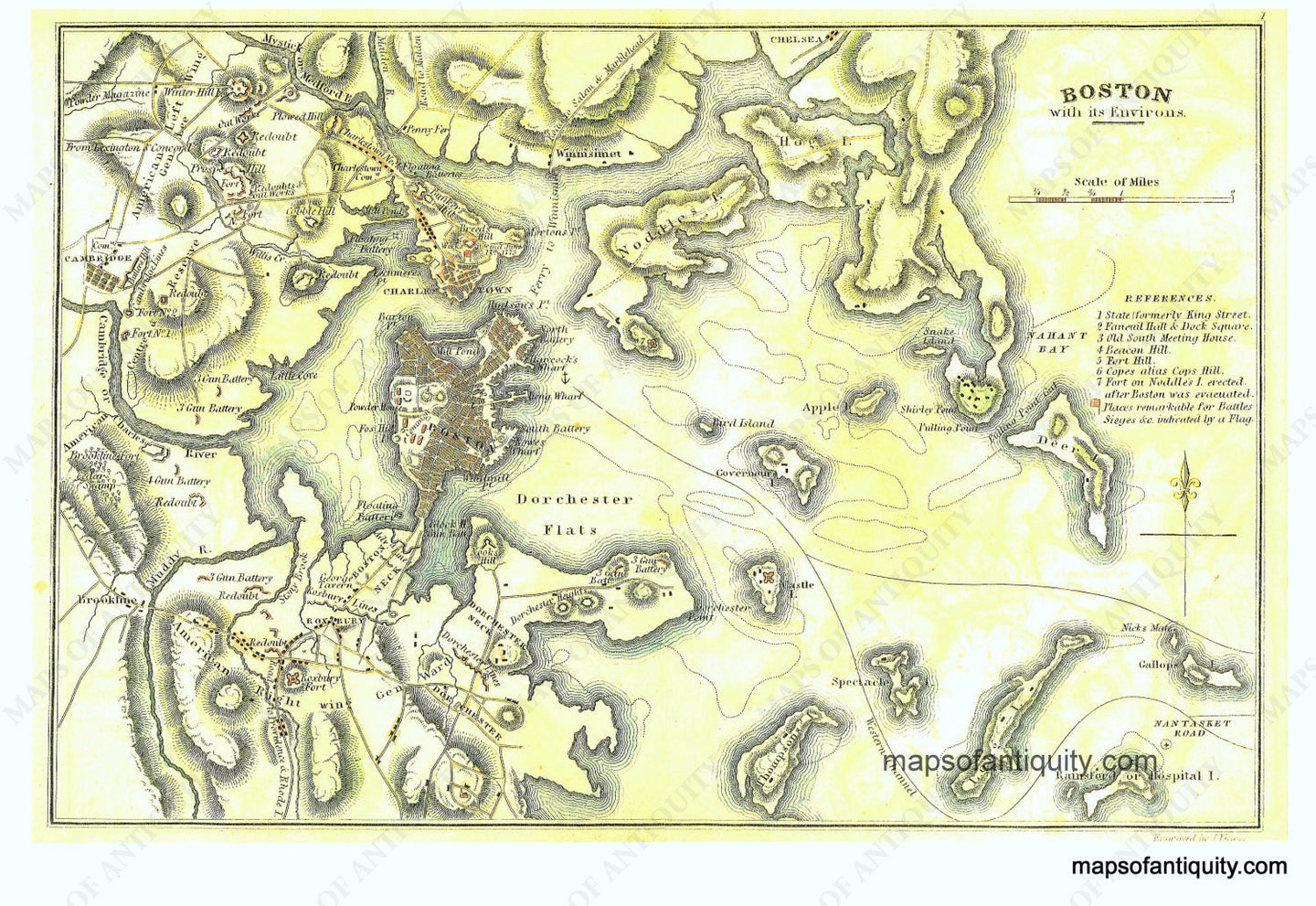 Reproduction-Boston-with-its-Environs-Print-of-1832-Map---Reproduction---Reproductions-Boston--Reproduction-Maps-Of-Antiquity