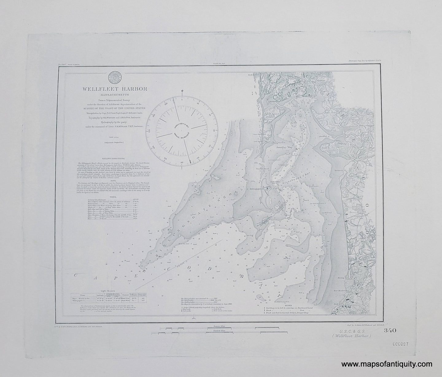 Vintage Restrike of an Antique-Black-and-White-Coastal-Chart-Wellfleet-Harbor-Massachusetts-Massachusetts--1853-U.S.-Coast-Survey-Maps-Of-Antiquity