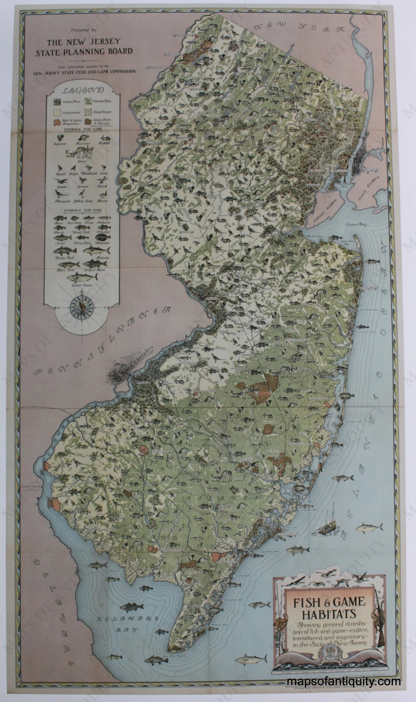 Reproduction-New-Jersey---Fish-and-Game-Habitats-Print---Small---Reproduction---Reproductions-New-Jersey--Reproduction-Maps-Of-Antiquity