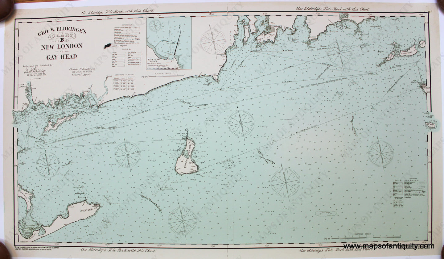 Reproduction-Reproductions-Antique-Map-Chart-B-New-London-to-Gay-Head-Eldridge-Nautical-Maritime-Maps-of-Antiquity