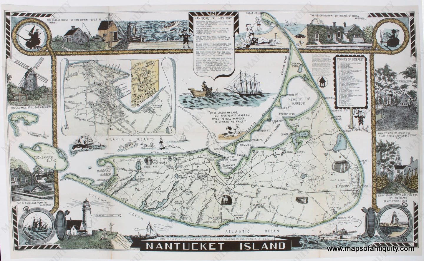 Antique-Map-Reproduction-1930s-Tourist-Map-Nantucket-Island-Pictorial-Reproductions-Print-Prints