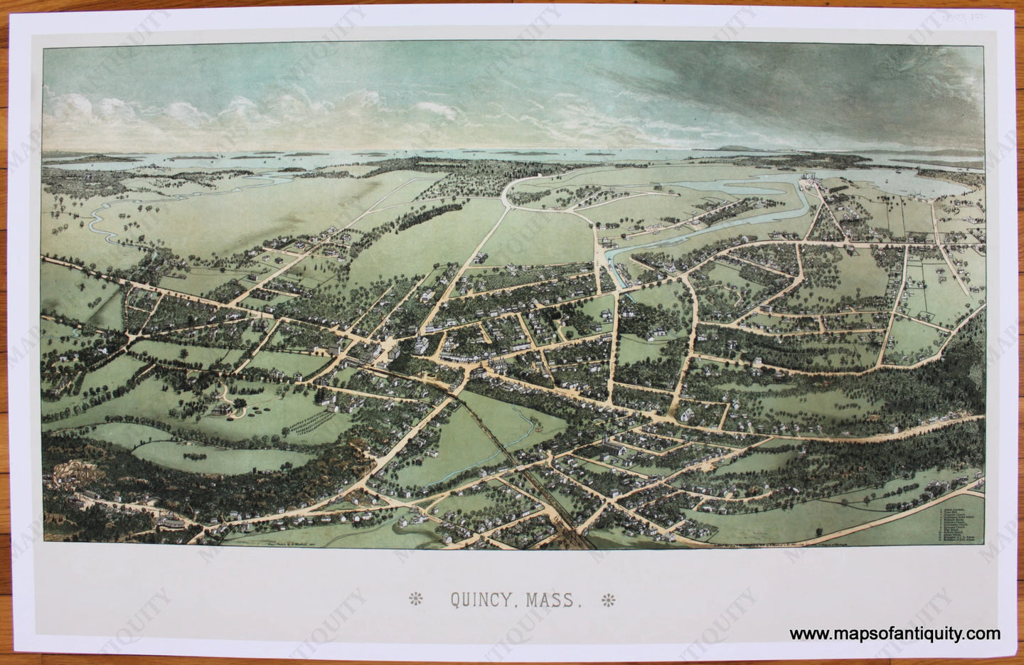 Print-Prints-Reproduction-Reproductions-Quincy-Mass.-Mass-MA-Massachusetts-Bird's-Birds-Eye-View-Illustration-Maps-of-Antiquity