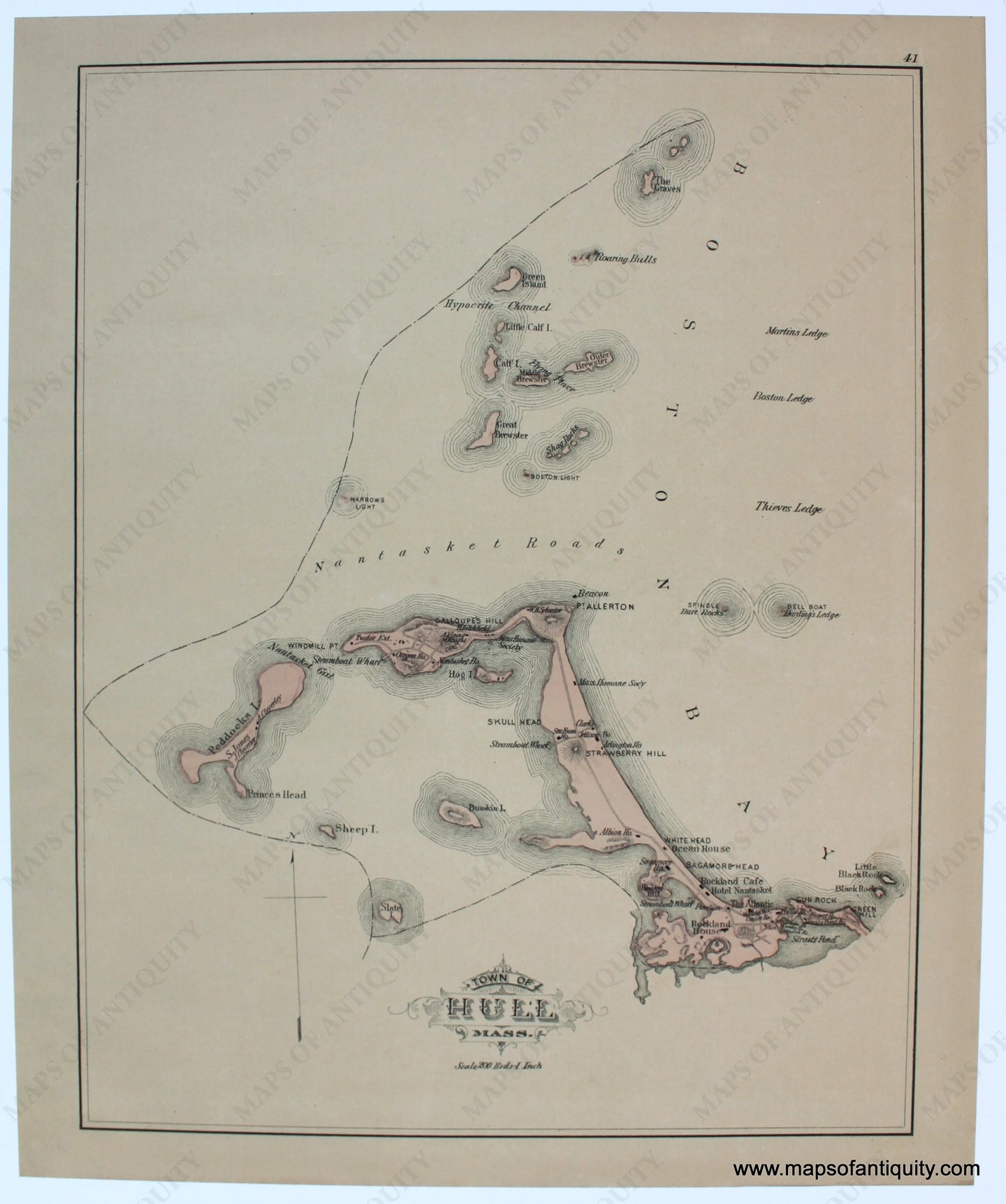 Reproduction-Reproductions-of-Antique-Map-Town-of-Hull-Mass.-Massachusetts-Town-Towns-Maps-of-Antiquity