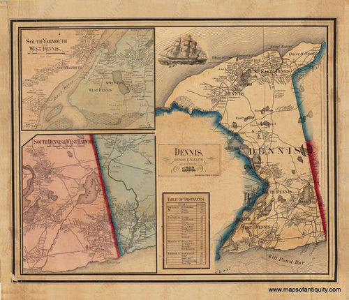 Reproduction-Antique-Map-Dennis-1858-Walling-Wall-map-Cape-Cod-1850s-1800s-19th-century-Maps-of-Antiquity