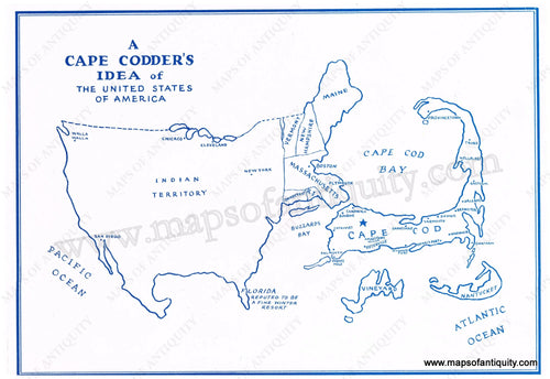 Reproduction-A-Cape-Codder's-Idea-of-the-United-States-of-America-White-Print-Date-Unknown-Massachusetts-20th-century-Maps-of-Antiquity