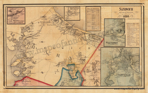 Reproduction-Antique-Map-Sandwich-Bourne-1858-Walling-Wall-map-Cape-Cod-1850s-1800s-19th-century-Maps-of-Antiquity