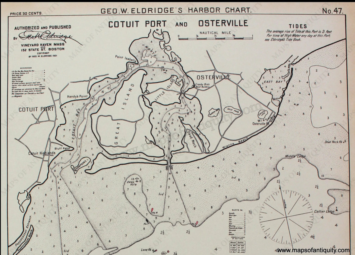 Reproduction-Cotuit-Port-and-Osterville-Cottage-City-New-Harbor-and-Chatham-Mass.---Reproduction-1901-Eldridge-Cape-Cod-and-Islands--1900s-20th-century-Maps-of-Antiquity