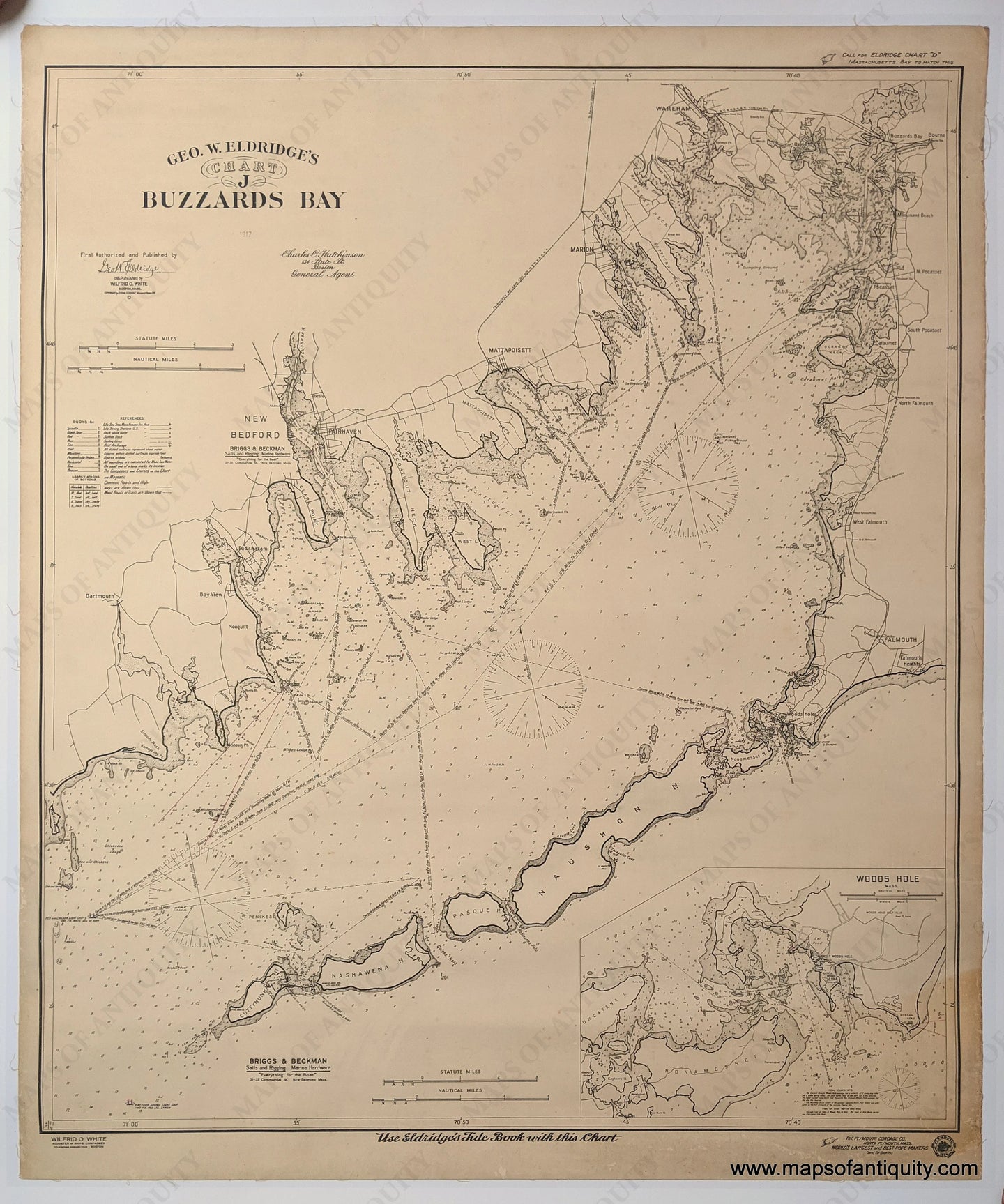 High-Quality-Giclee-Reproduction-Eldridge's-Chart-J-Buzzards-Bay---Reproduction-Reproductions-Cape-Cod-&-Islands--Reproduction-Maps-Of-Antiquity-1800s-19th-century