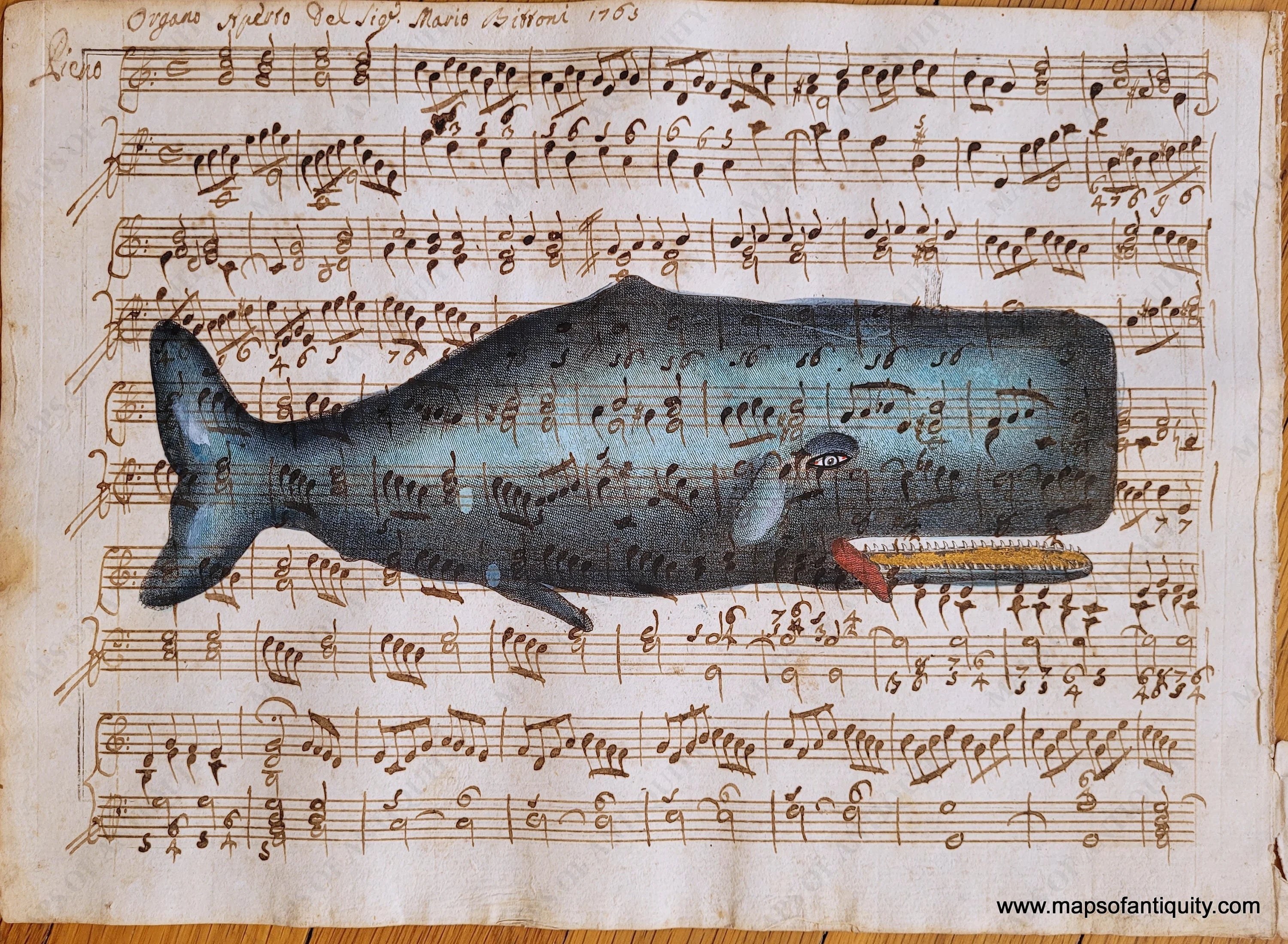 Specialty Hand-Made Reproduction on Antique Paper Whale on Sheet Music ...