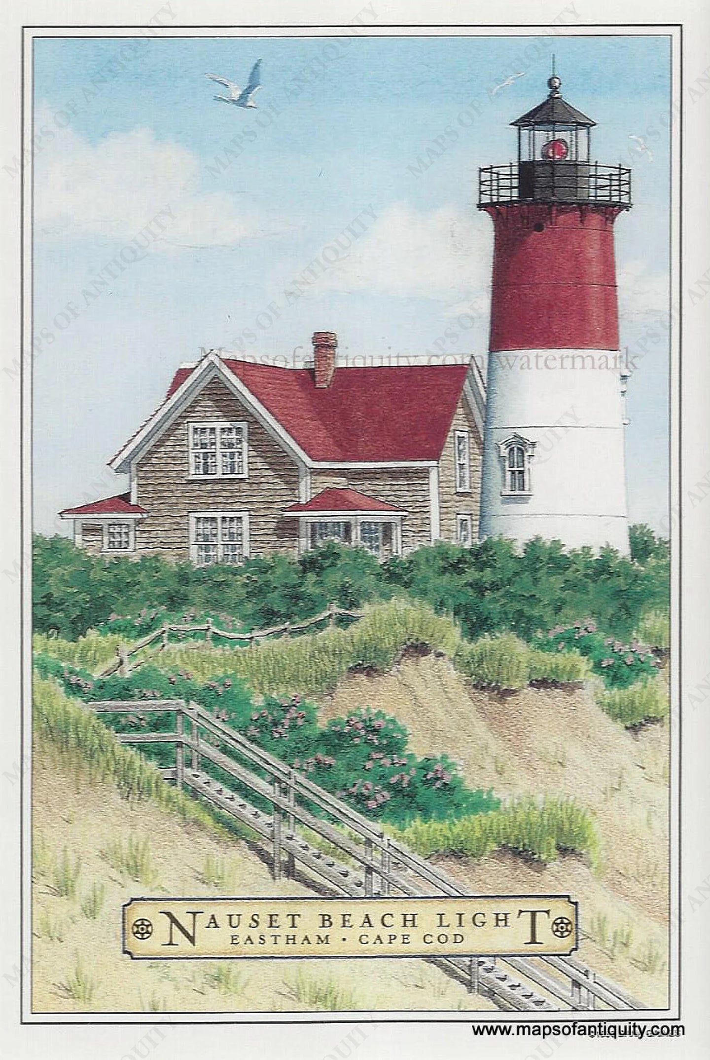 Modern-Print-Nauset-Beach-Light-Eastham-Cape-Cod-1996-Dana-Gaines-Maps-Of-Antiquity