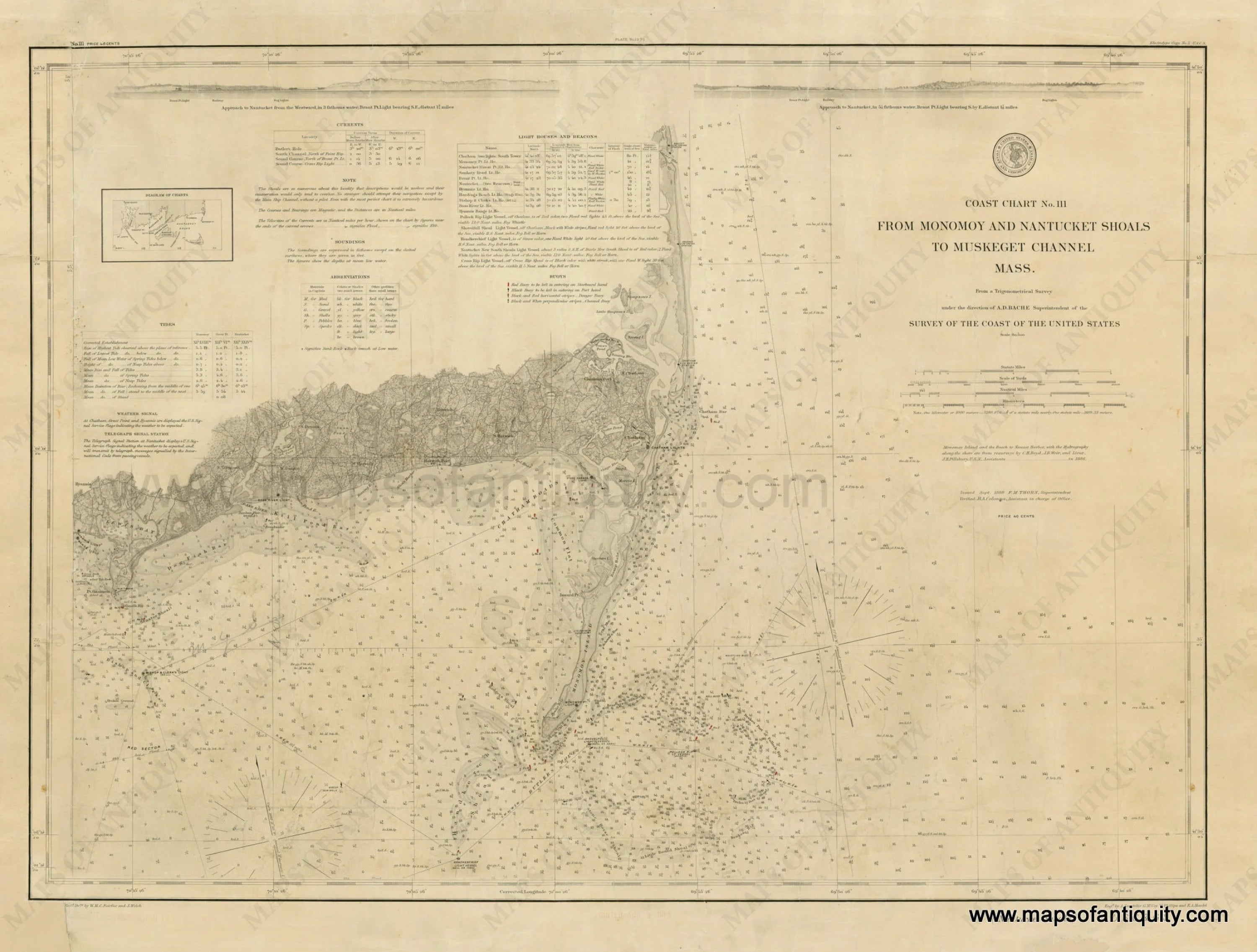 Chatham and Monomoy Sailing Chart Reproduction Maps of Antiquity