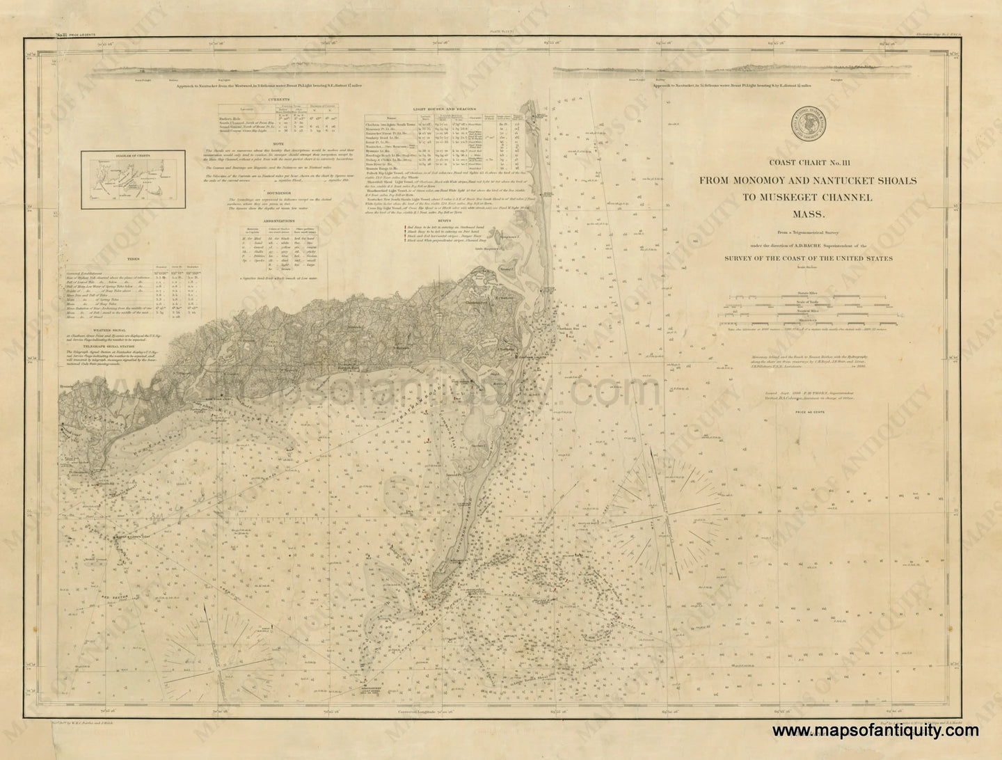 Reproduction-Chatham and Monomoy Shoals Chart from 1886-----Maps-Of-Antiquity-1800s-19th-century