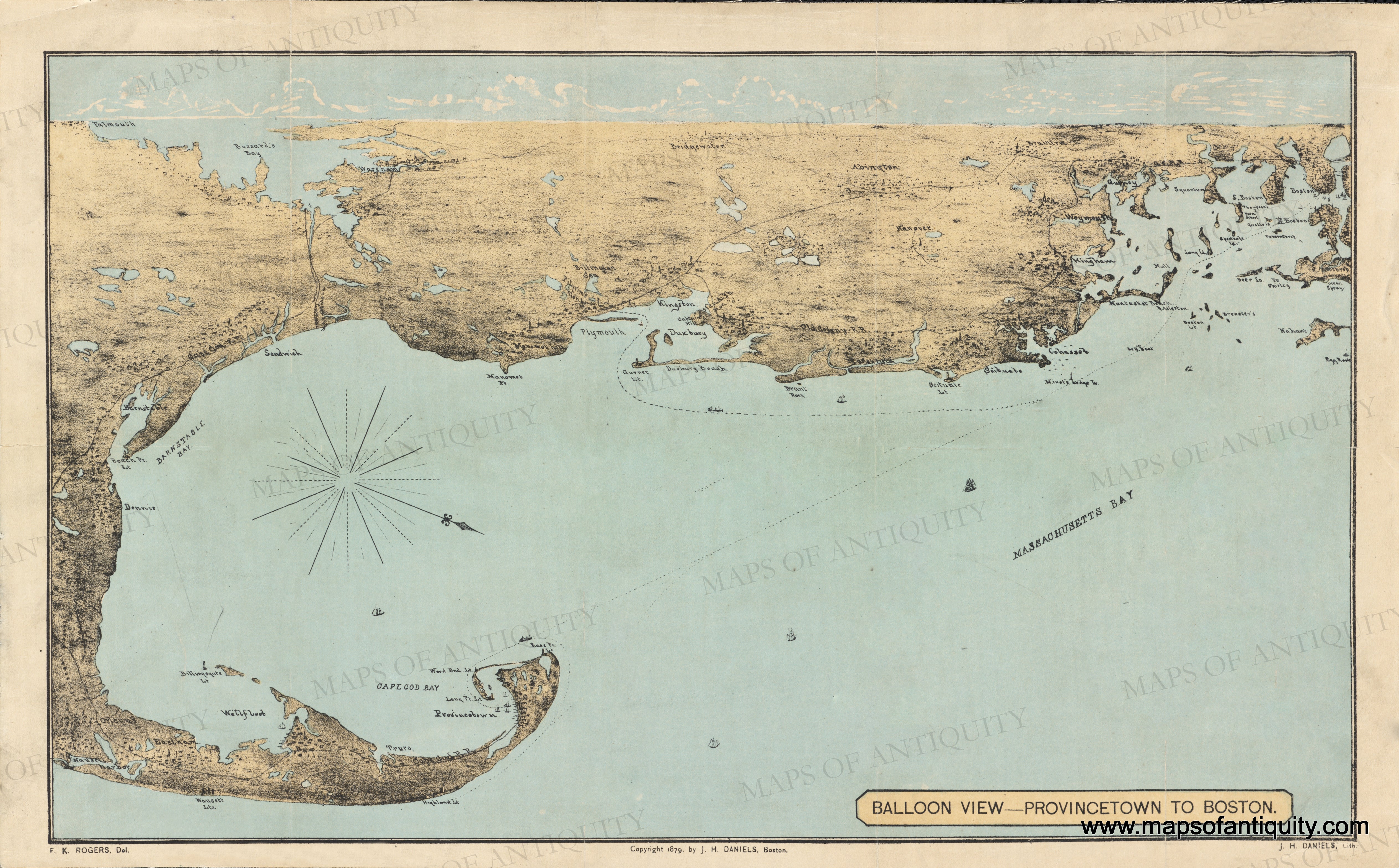 Balloon View -- Provincetown to Boston - Reproduction – Maps of Antiquity