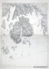Load image into Gallery viewer, Vintage old restrike of a pair of 18th century charts showing Mount Desert Island, Maine, (now the location of Acadia National Park) and environs with some topography. In black and white. Set-of-Two-Restrike-Charts-Des-Barres-Chart-of-Mount-Desert-Island-Maine-2001-Des-Barres-Massachusetts-Historical-Society--Maps-Of-Antiquity
