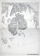 Vintage old restrike of a pair of 18th century charts showing Mount Desert Island, Maine, (now the location of Acadia National Park) and environs with some topography. In black and white. Set-of-Two-Restrike-Charts-Des-Barres-Chart-of-Mount-Desert-Island-Maine-2001-Des-Barres-Massachusetts-Historical-Society--Maps-Of-Antiquity
