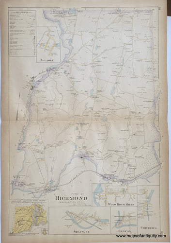 Antique-Hand-Colored-Map-Town-of-Richmond-Arcadia-Wood-River-Mills-Shannock-Kenyon-Usquepaug-United-States-Northeast-1895-Everts-&-Richards-Maps-Of-Antiquity