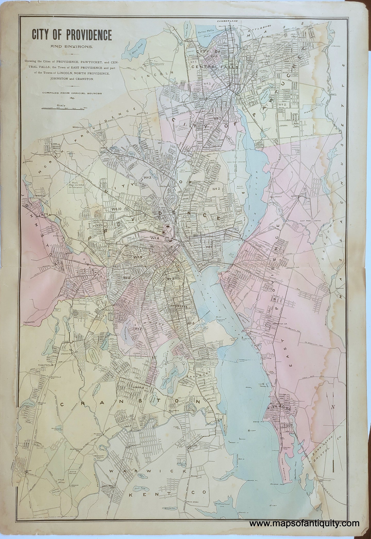 Antique-Hand-Colored-Map-City-of-Providence-United-States-Northeast-1895-Everts-&-Richards-Maps-Of-Antiquity