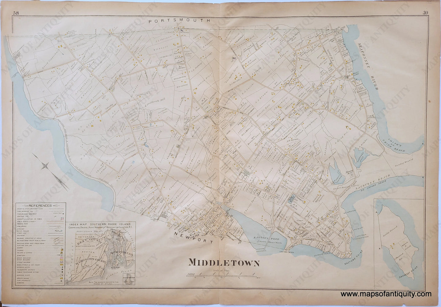 Antique-Hand-Colored-Map-Middletown--United-States-Northeast-1895-Everts-&-Richards-Maps-Of-Antiquity