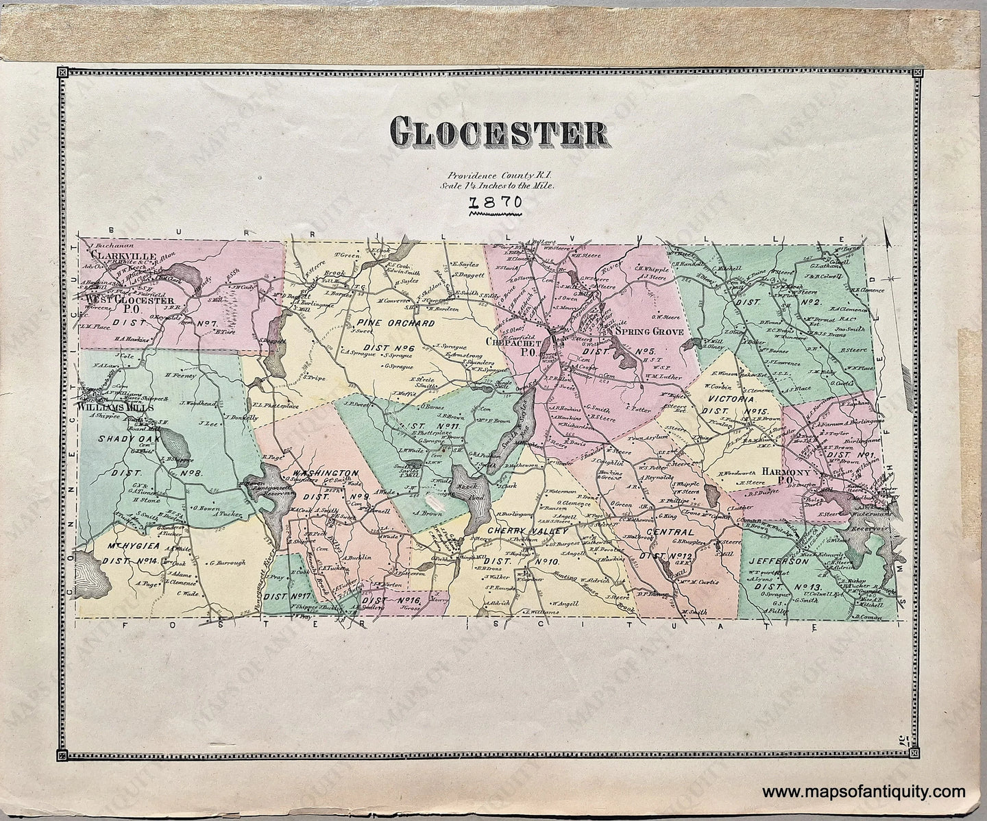 Antique-Hand-Colored-Map-Gloucester-Rhode-Island-Rhode-Island--1870-Beers-Maps-Of-Antiquity