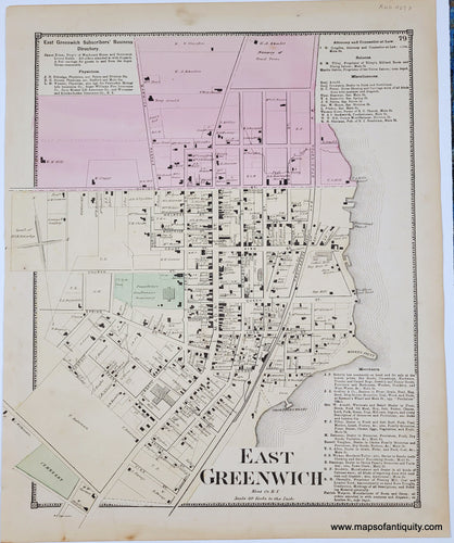 Genuine antique map with original hand-coloring, colored by district in antique tones of pink, green, yellow.